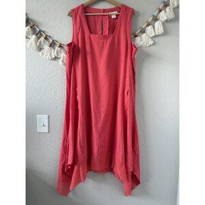 Cynthia Rowley Linen Blend Square Neck Asymmetric Lagenlook Dress Coastal Coral